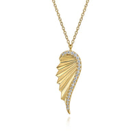 14K Yellow Gold Diamond Cut Wing Shape Pendant Necklace