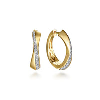 14K Yellow Gold Diamond Intricate Hoop Earrings