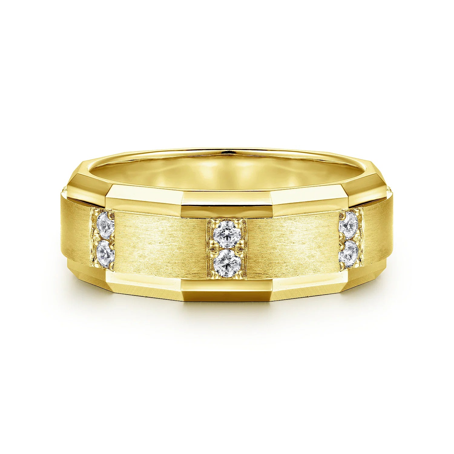 14K Gold Diamond Satin Finish Wedding Band