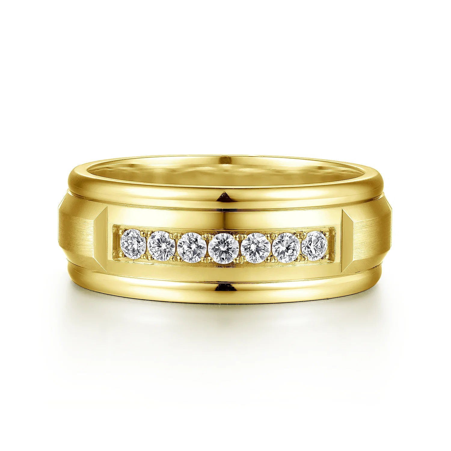 14K Gold Diamond Satin Finish Wedding Band