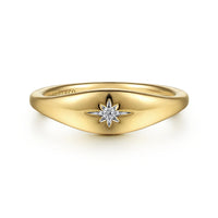 14K Yellow Gold Diamond Starburst Signet Ring