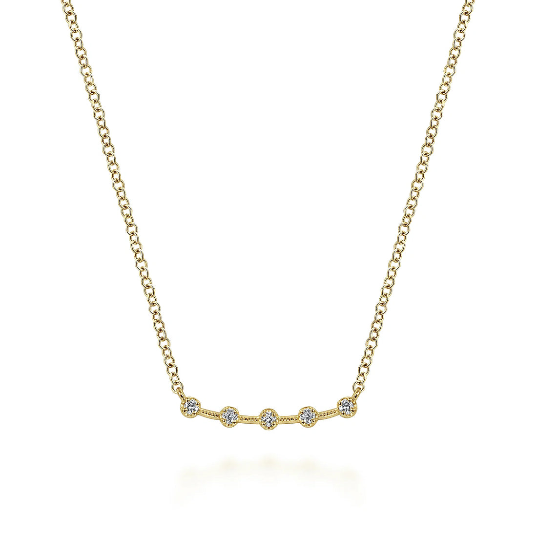 14K Yellow Gold Diamond Stations Curved Bar Necklace