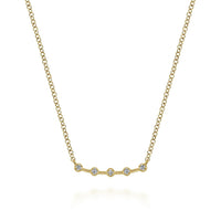 14K Yellow Gold Diamond Stations Curved Bar Necklace