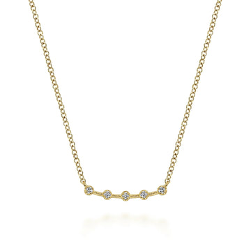 14K Yellow Gold Diamond Stations Curved Bar Necklace