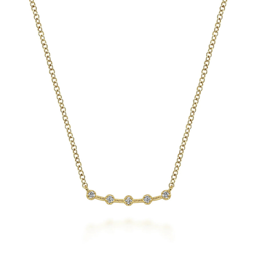 14K Yellow Gold Diamond Stations Curved Bar Necklace