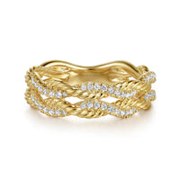 14K Yellow Gold Diamond Twisted Ladies Ring