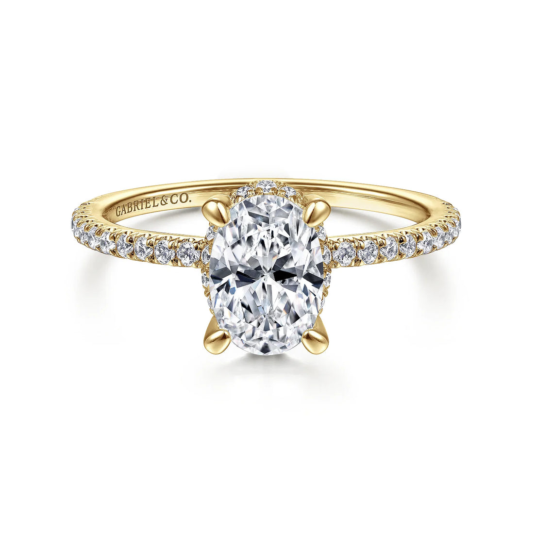 14K Yellow Gold Hidden Halo Oval Diamond Engagement Ring