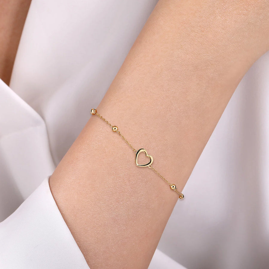 14K Yellow Gold Open Heart Bujukan Chain Bracelet