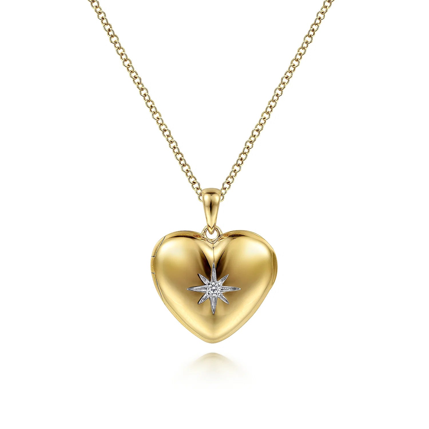 Puff Heart Pendant Locket Necklace with Diamond Star