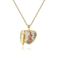 14K Yellow Gold Puff Heart Pendant Locket Necklace with Diamond Star