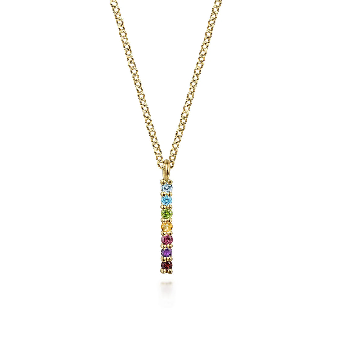 14K Yellow Gold Rainbow Color Stone Bar Necklace