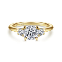 14K Yellow Gold Round Three Stone Diamond Engagement Ring