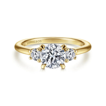 14K Yellow Gold Round Three Stone Diamond Engagement Ring