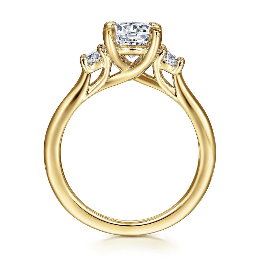 14K Yellow Gold Round Three Stone Diamond Engagement Ring