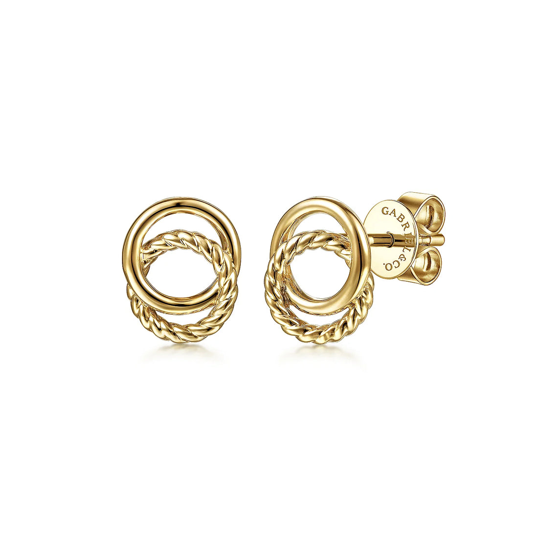 14K Yellow Gold Twisted Rope Double Circle Stud Earrings