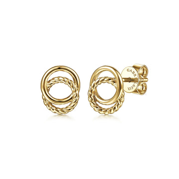 14K Yellow Gold Twisted Rope Double Circle Stud Earrings