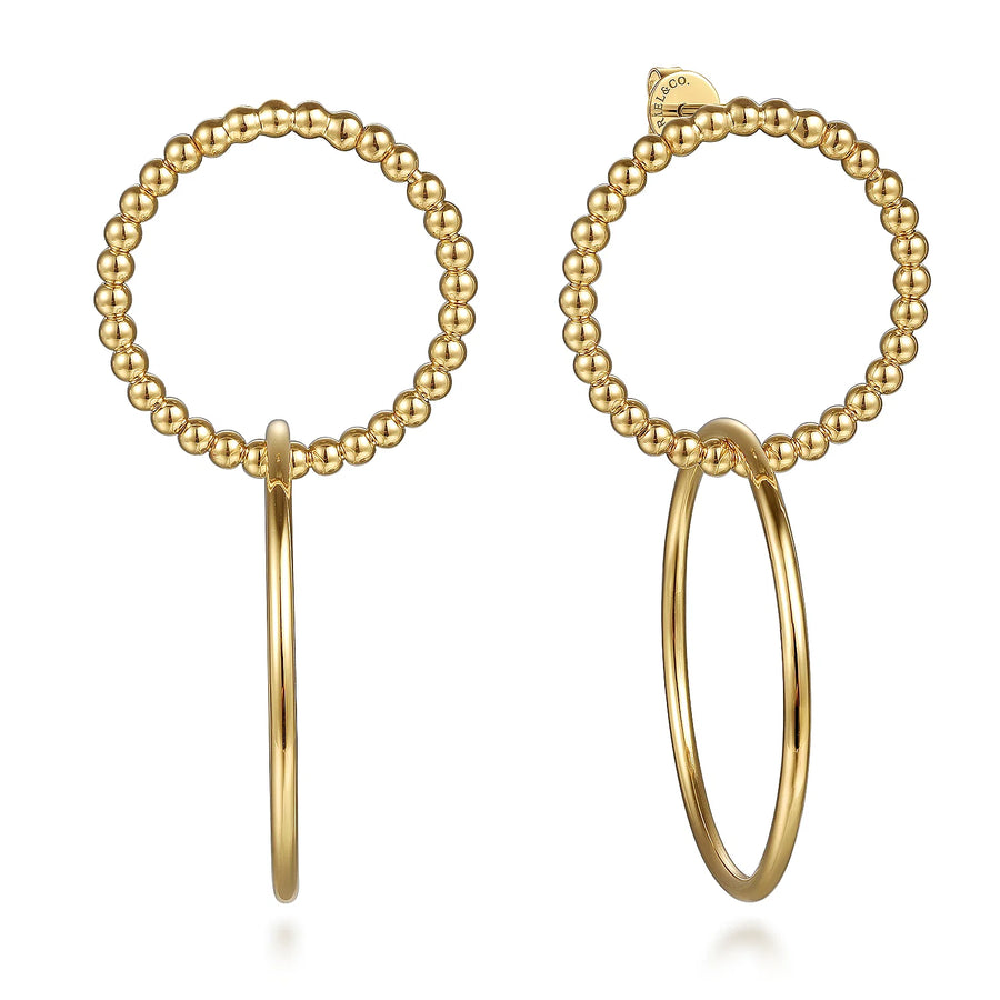 14K Yellow Plain Gold Bujukan Beads Stud Drop Earrings