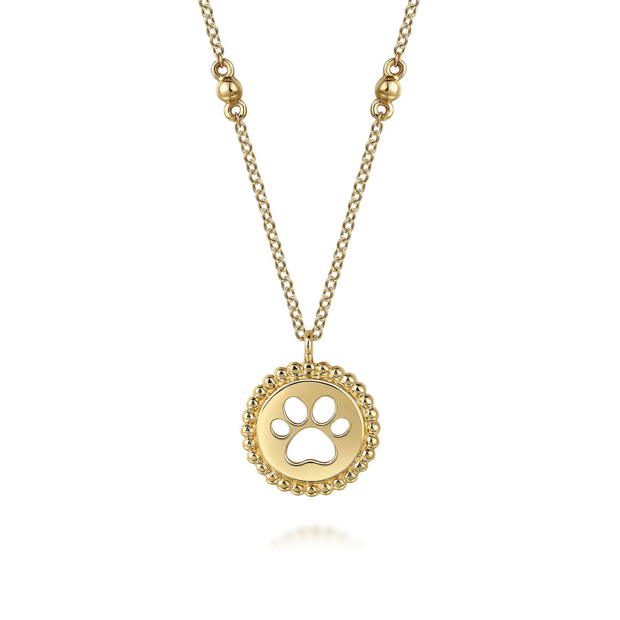 14K Yellow Plain Gold Bujukan Dog Paw Medallion Necklace