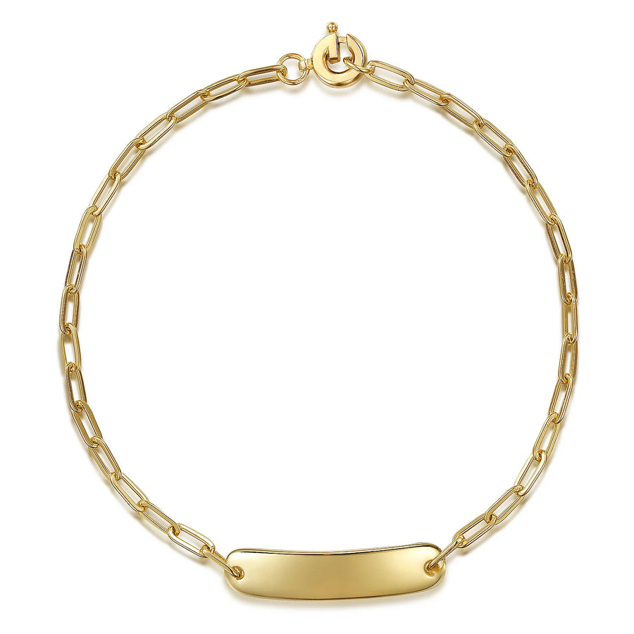 14K Yellow Plain Gold Hollow Paperclip Chain Personalized ID Bracelet