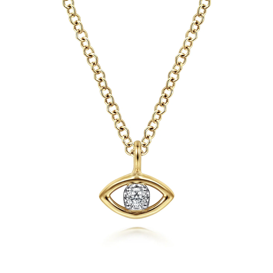 14K Yellow-White Gold Diamond Evil Eye Pendant Necklace