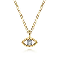 14K Yellow-White Gold Diamond Evil Eye Pendant Necklace