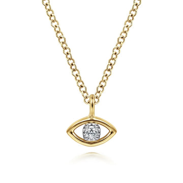 14K Yellow-White Gold Diamond Evil Eye Pendant Necklace