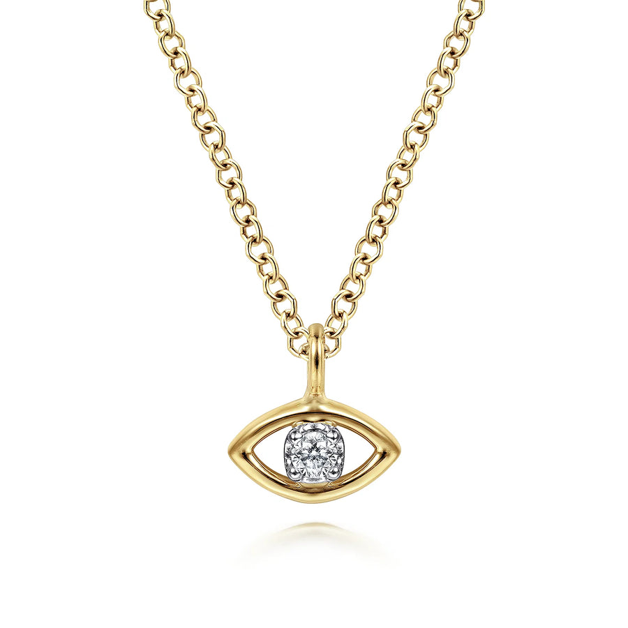 14K Yellow-White Gold Diamond Evil Eye Pendant Necklace