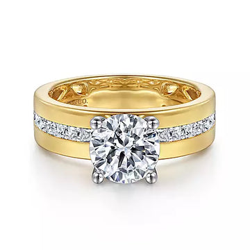 Gabriel & Co 14K Yellow & White Gold Wide Band Diamond Engagement Ring