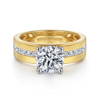 Gabriel & Co 14K Yellow & White Gold Wide Band Diamond Engagement Ring