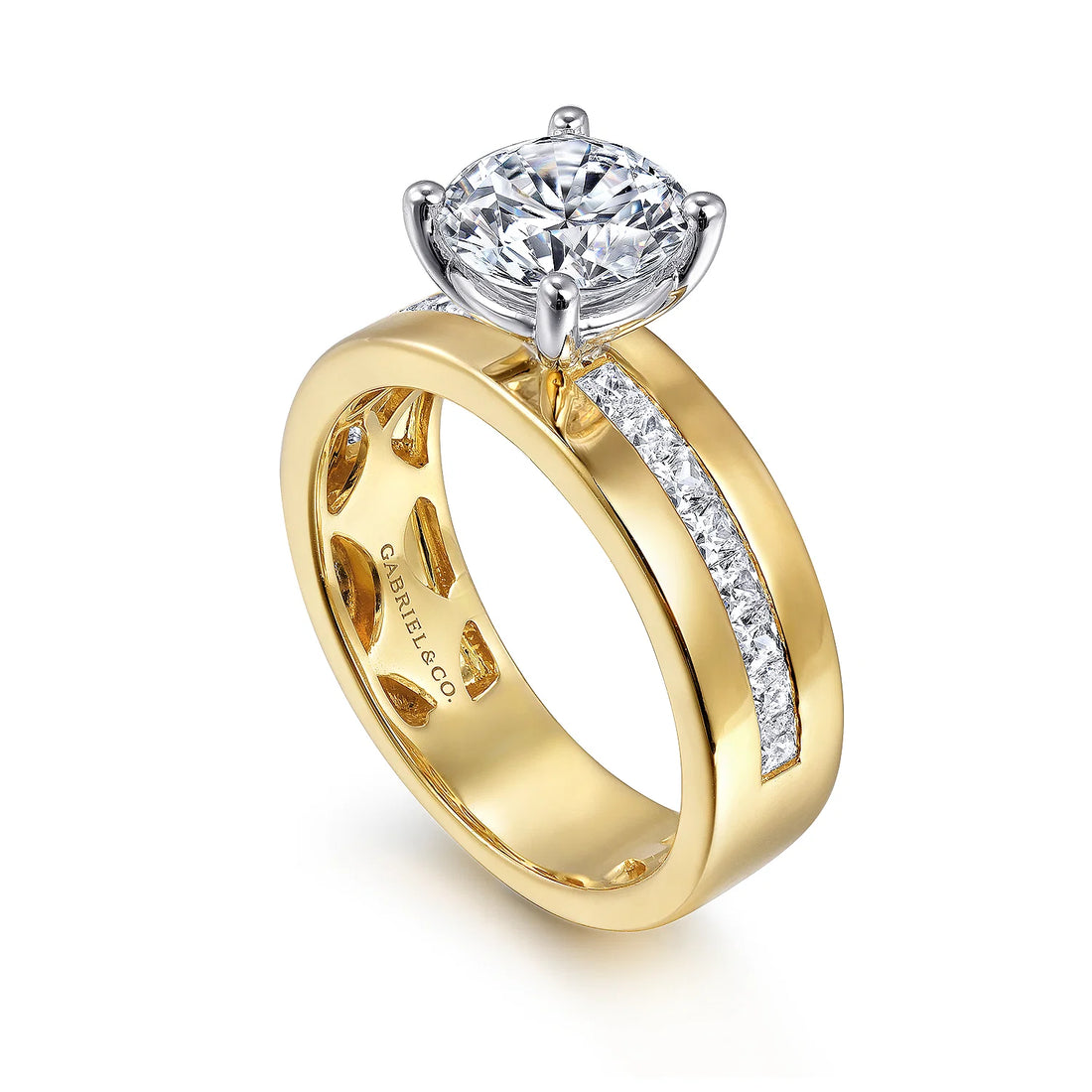 Gabriel & Co 14K Yellow & White Gold Wide Band Diamond Engagement Ring