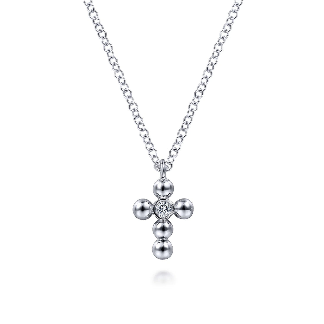 Silver Diamond and Bujukan Bead Cross Necklace