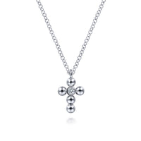 Silver Diamond and Bujukan Bead Cross Necklace