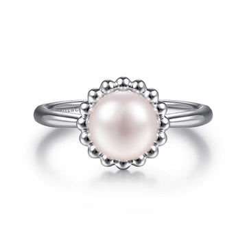 Silver Pearl Ring with Bujukan Beaded Halo