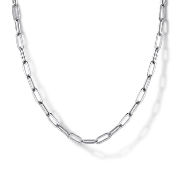 Silver Solid Paper Clip Chain Necklace