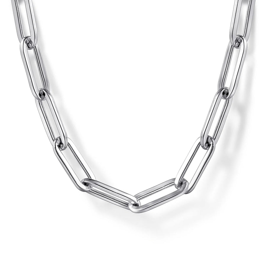 Silver Thick Paper Clip Chain Necklace