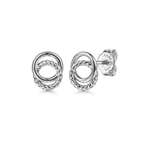 Silver Twisted Rope Double Circle Stud Earrings