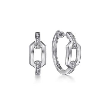 Silver White Sapphire Link Chain Hoop Earrings