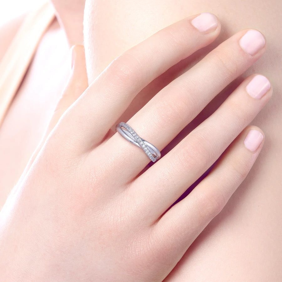 Silver White Sapphire Pavé Criss Cross Ring