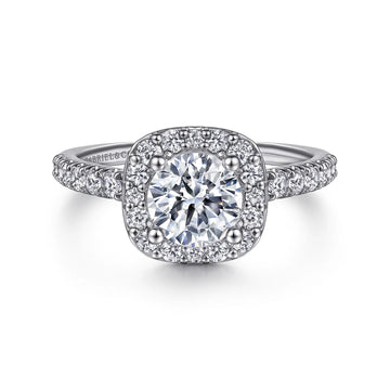 Gabriel & Co Platinum Cushion Shaped Halo Engagement Ring