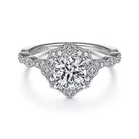 Gabriel & Co Unique 14K White Gold Art Deco Halo Diamond Engagement Ring