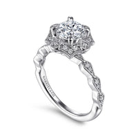 Gabriel & Co Unique 14K White Gold Art Deco Halo Diamond Engagement Ring