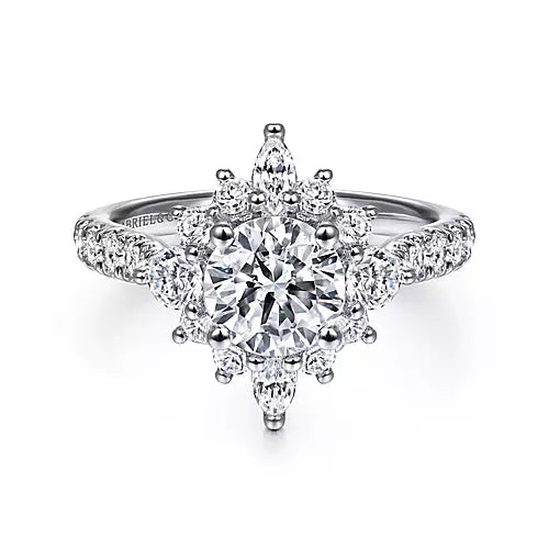 Gabriel & Co Unique 14K White Gold Halo Diamond Engagement Ring