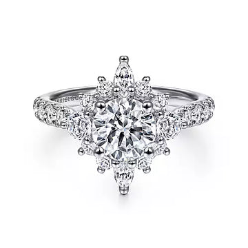 Gabriel & Co Unique 14K White Gold Halo Diamond Engagement Ring