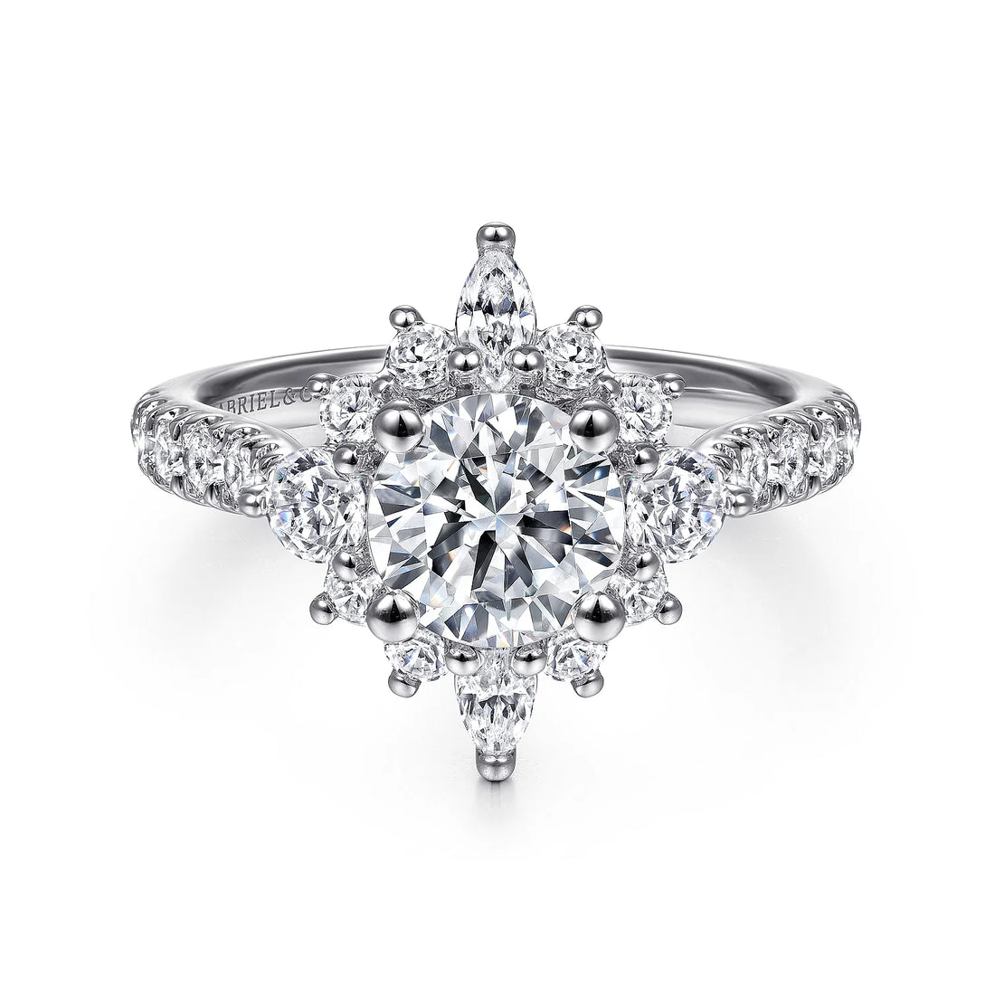 Gabriel & Co Unique 14K White Gold Halo Diamond Engagement Ring