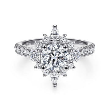 Gabriel & Co Unique 14K White Gold Halo Diamond Engagement Ring