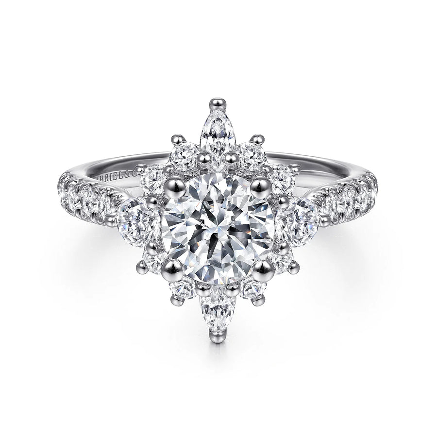 Gabriel & Co Unique 14K White Gold Halo Diamond Engagement Ring