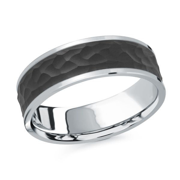 14k Gold & Carbon Fibre Hammered Wedding Band