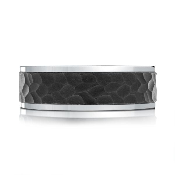 14k Gold & Carbon Fibre Hammered Wedding Band