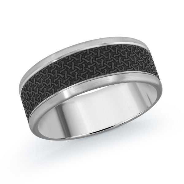 14k Gold & Carbon Fibre Pattern Wedding Band