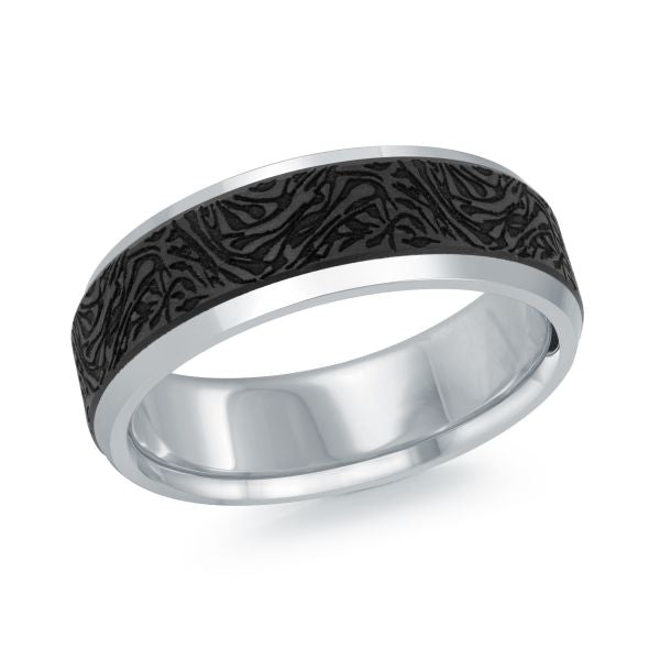 14k Gold & Carbon Fibre Pattern Wedding Band